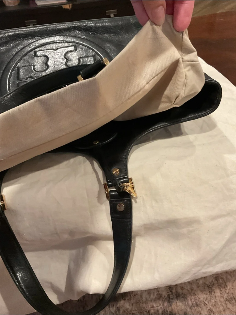 Tory Burch Black Leather Logo Tote